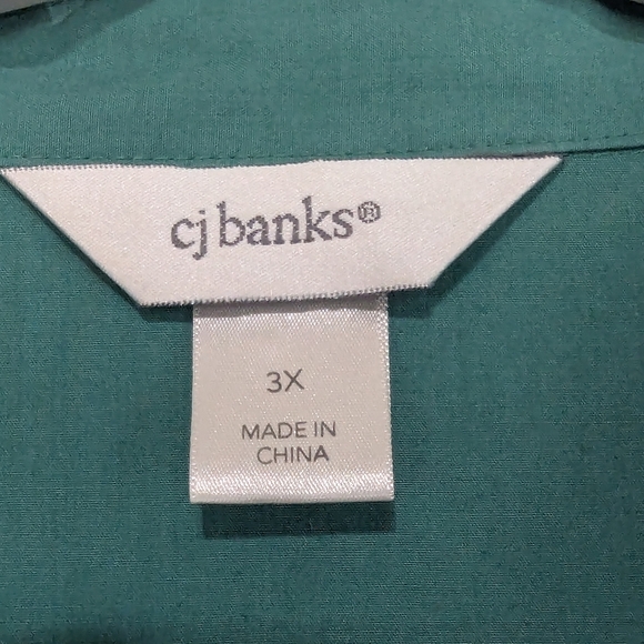 CJ Banks 3X Kelly Green Button Down Shirt With Stretch - Picture 5 of 9
